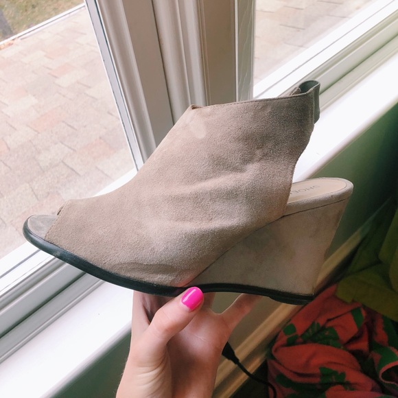ShoeMint Peep-Toe Suede Wedge Ankle Booties - Picture 2 of 3